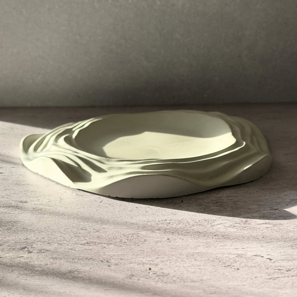 Handmade Wabi-Sabi Concrete Tray – Ivory Decorative Catchall